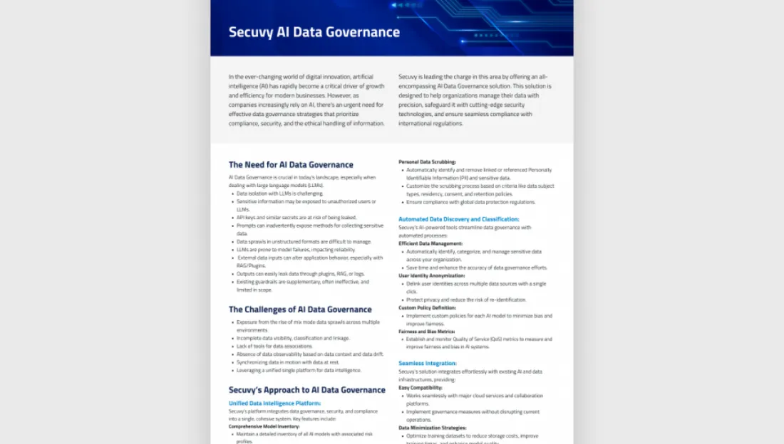Secuvy AI Data Governance first page preview